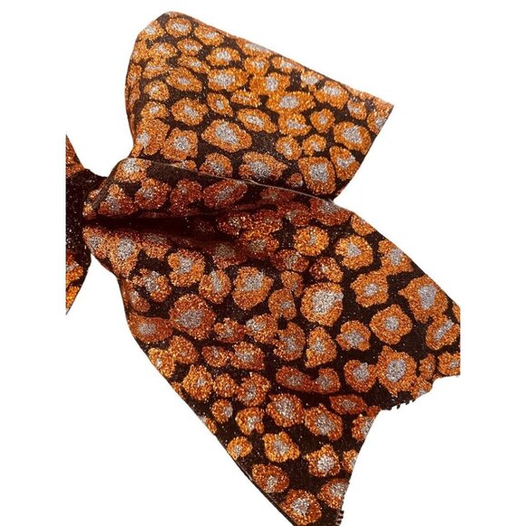 Girls Oversize Hair Bow 7.5" Elastic Ponytail Black Orange Silver Animal Print G - Picture 5 of 15